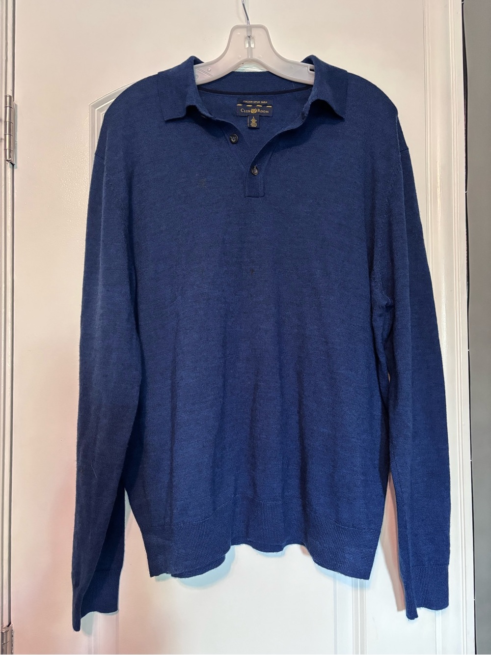 Club Room Italian Spun Wool Men’s Long-Sleeve Polo Sweater - Navy Large